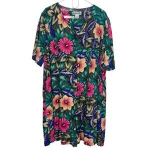Vintage Jacque & KoKo Floral Romper Womens 18 20 Blue Pink Tropical Retro
